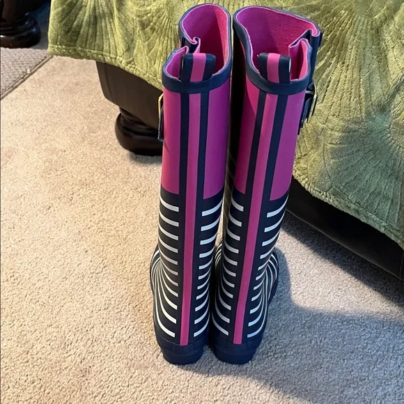 Joules Pink and Blue Striped Rain Boots - Picture 4 of 6